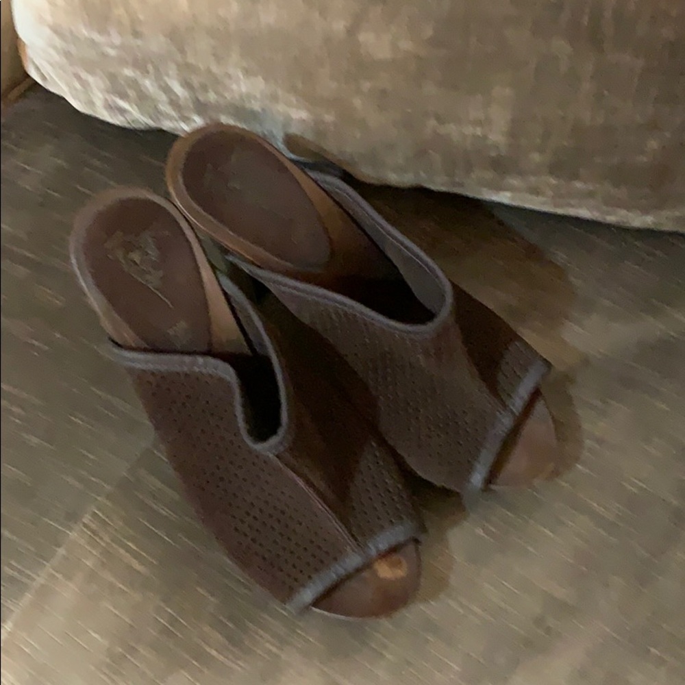 Brown suede mule clog heel country sz7 38